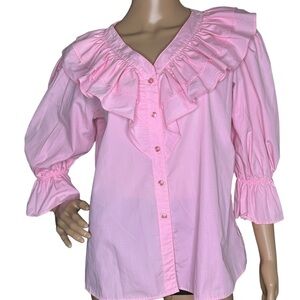 Malco Modes pink ruffle button down, medium